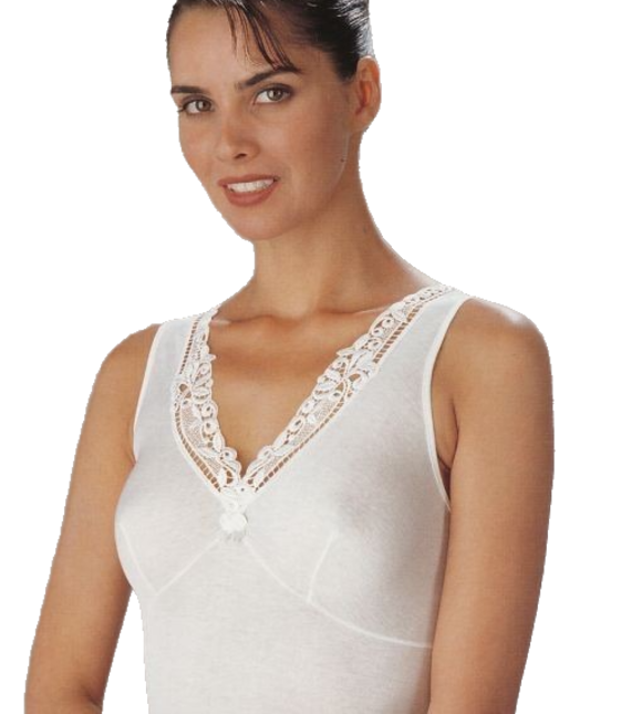 Woman tank top wide shoulder lisle lace macramé Gicipi 570